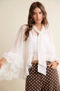 Sheer Ruffle Bell Sleeve Bow Tie Blouse Thumbnail 8