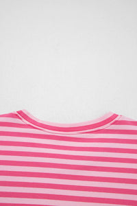 Stripe Drop Shoulder Round Neck Top and Buttoned Straight Pants Two Piece Set Thumbnail 10