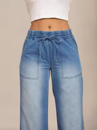 Drawstring Waist Wide Leg Jeans Thumbnail 6