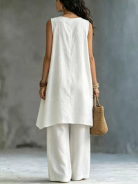Sleeveless Asymmetrical Top and Wide-Leg Pants Set Thumbnail 3