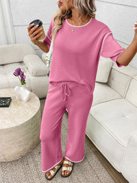 Round Neck Half Sleeve Top and Pants Set Thumbnail 15