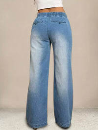 Drawstring Waist Wide Leg Jeans Thumbnail 8