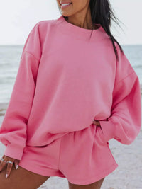 Relaxed Fit Round Neck Sweatshirt and Shorts Set Thumbnail 4