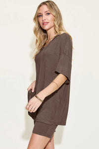 Basic Bae Full Size V-Neck Drop Shoulder T-Shirt and Shorts Set Thumbnail 18