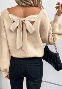 Tied Back V-Neck Long Sleeve Sweater Thumbnail 10