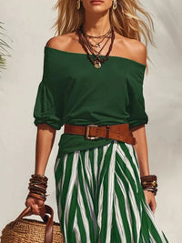 Off Shoulder Top and Striped Maxi Skirt Set Thumbnail 6