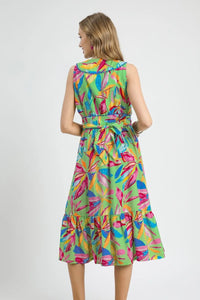 Umgee Ruffled Hem Printed Sleeveless Midi Dress Thumbnail 4