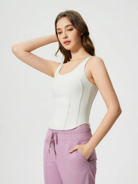 Millennia Round Neck Wide Strap Active Tank with Detachable Chest Pads Thumbnail 5