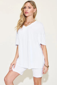 Basic Bae Full Size V-Neck Drop Shoulder T-Shirt and Shorts Set Thumbnail 13