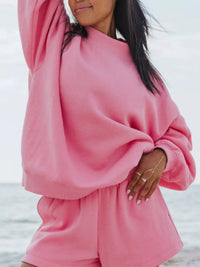 Relaxed Fit Round Neck Sweatshirt and Shorts Set Thumbnail 6