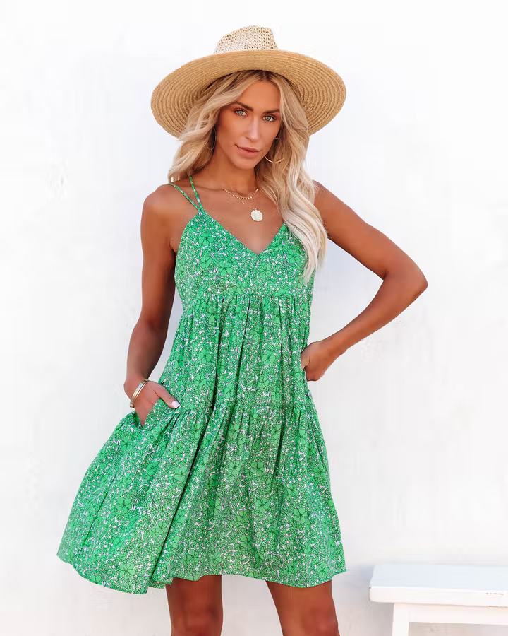 Floral Criss-Cross V-Neck Mini Dress WE4U