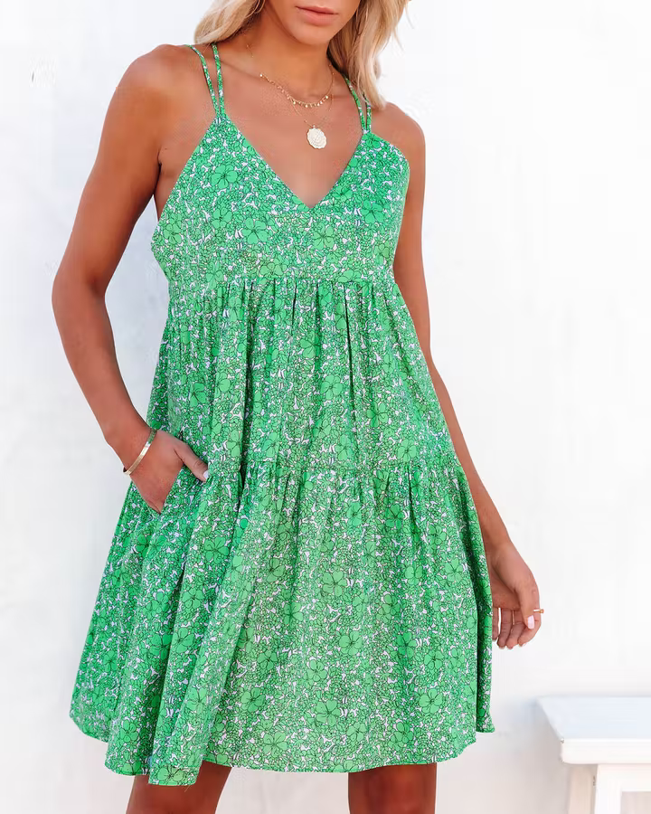 Floral Criss-Cross V-Neck Mini Dress WE4U