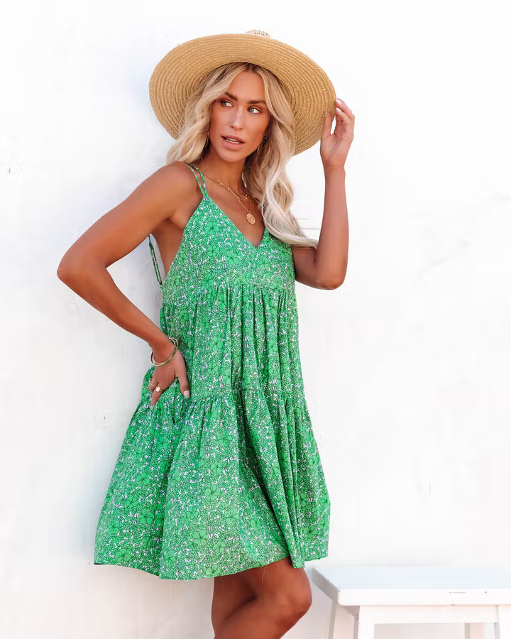 Floral Criss-Cross V-Neck Mini Dress WE4U