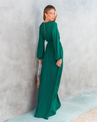 Belted V-Neck Long Sleeve Maxi Dress Thumbnail 3