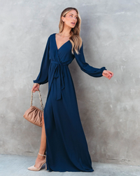 Belted V-Neck Long Sleeve Maxi Dress Thumbnail 5