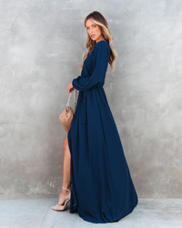 Belted V-Neck Long Sleeve Maxi Dress Thumbnail 6