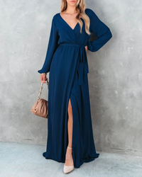 Belted V-Neck Long Sleeve Maxi Dress Thumbnail 9