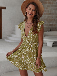 Floral Flutter-Sleeve V-Neck Dress Thumbnail 1