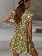 Floral Flutter-Sleeve V-Neck Dress WE4U