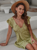 Floral Flutter-Sleeve V-Neck Dress WE4U