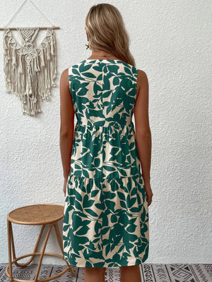 Women Bohemian Fashion Loose V neck Pleated Print Dress Women