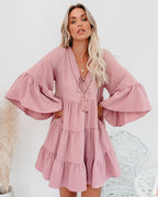 Lace Tassel V-Neck 3/4 Sleeve Dress WE4U