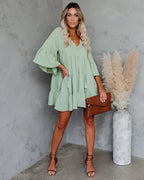 Lace Tassel V-Neck 3/4 Sleeve Dress WE4U