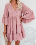 Lace Tassel V-Neck 3/4 Sleeve Dress WE4U