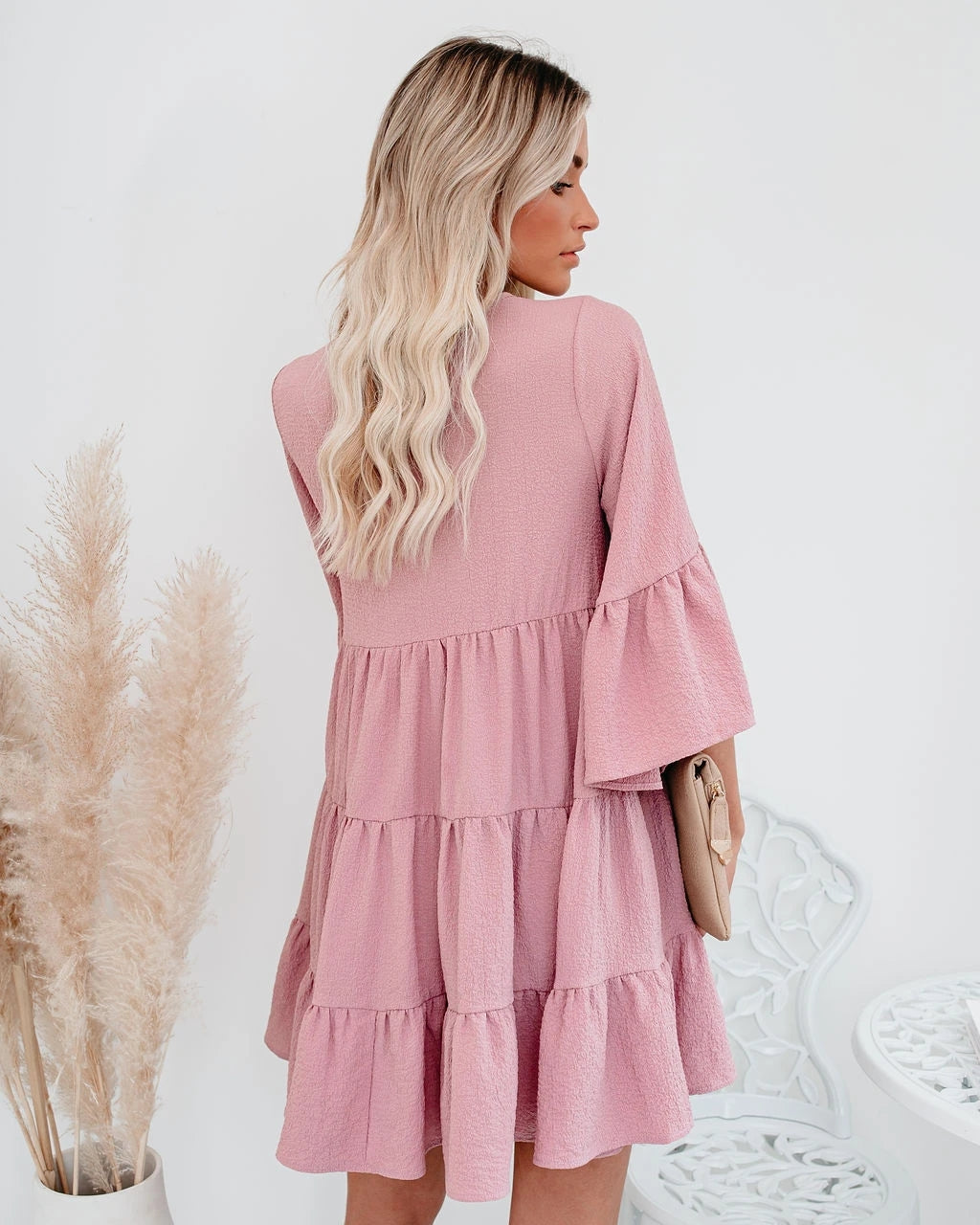 Lace Tassel V-Neck 3/4 Sleeve Dress WE4U