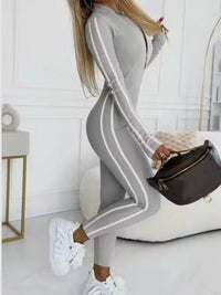 Full Size Stripe Zip-Front Long Sleeve Jumpsuit Plus Size Thumbnail 7