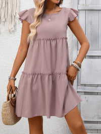 Ruffled Boho Flutter-Sleeve Mini Dress Thumbnail 1