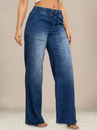 Drawstring Waist Wide Leg Jeans Thumbnail 3
