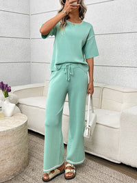 Round Neck Half Sleeve Top and Pants Set Thumbnail 5