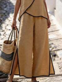 Contrast Trim Top and Slit Pants Set Thumbnail 4