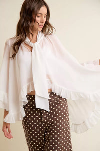 Sheer Ruffle Bell Sleeve Bow Tie Blouse Thumbnail 10