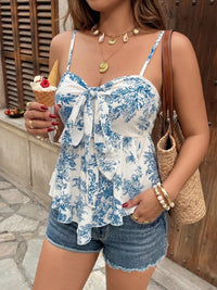 Floral Print Tie Front Ruffle Hem Cami Thumbnail 5