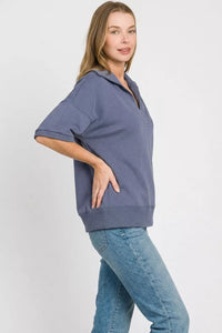 Zenana Scuba Collared Short Sleeve Pullover Thumbnail 3