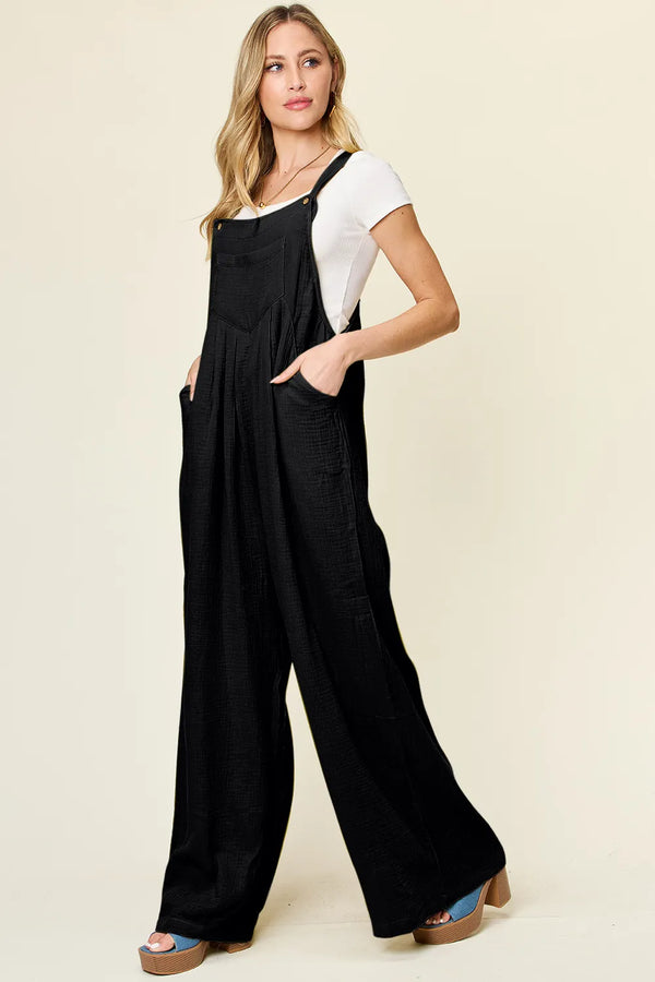 Double Take Full Size Texture Wide Strap Wide Leg Overall - Alternate View - WE4U Fashion USA