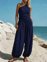 Full Size One-Shoulder Top and Wide Leg Pants Set Plus Size Thumbnail 13