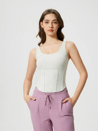 Millennia Round Neck Wide Strap Active Tank with Detachable Chest Pads Thumbnail 4