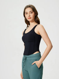 Millennia Round Neck Wide Strap Active Tank with Detachable Chest Pads Thumbnail 15