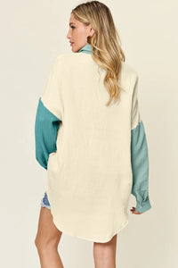 Double Take Full Size Pocketed Texture Button Up Shirt Thumbnail 2