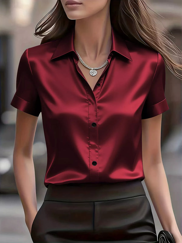 Satin Short-Sleeve Shirt - Women's Clothing & Dresses USA