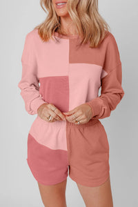 Color Block Round Neck Top and Shorts Set Thumbnail 5