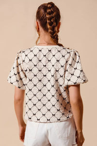 SO ME Bow Texture Woven Bubble Sleeve Top Thumbnail 8