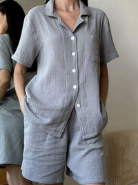 Button Up Short Sleeve Shirt and Shorts Set Thumbnail 3