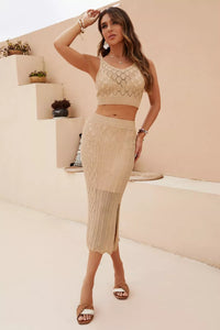 Openwork Cropped Tank and Split Skirt Set Thumbnail 3