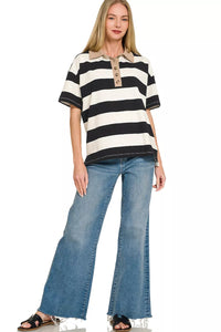 Zenana Striped Collared Polo Top Thumbnail 2