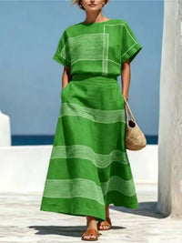 Full Size Striped Round Neck Top and Skirt Set Plus Size Thumbnail 5