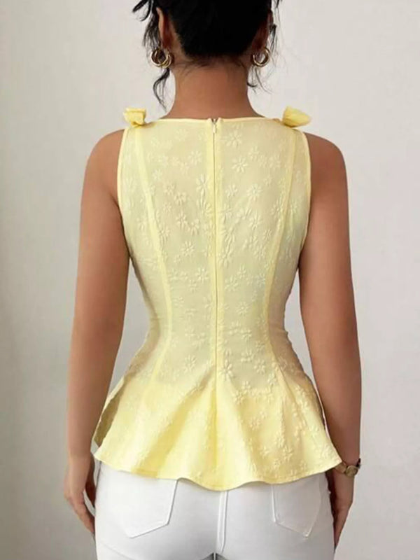 Bow Shoulder Peplum Tank - Alternate View - WE4U Fashion USA